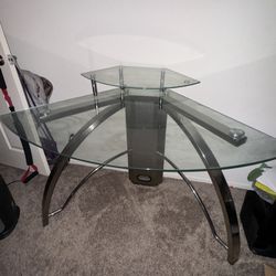 Moving Must Go By 9/17 Corner Glass Desk, Silver