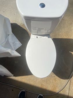 Toilet in good condition; it has a top flush and works very well. It measures 17 inches in height.