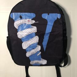 VLone Black Backpack Blue V with White Snake Red Eyes