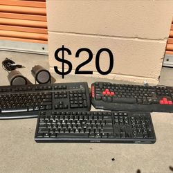 3 Computer Keyboards & A Pair of Computer Speakers