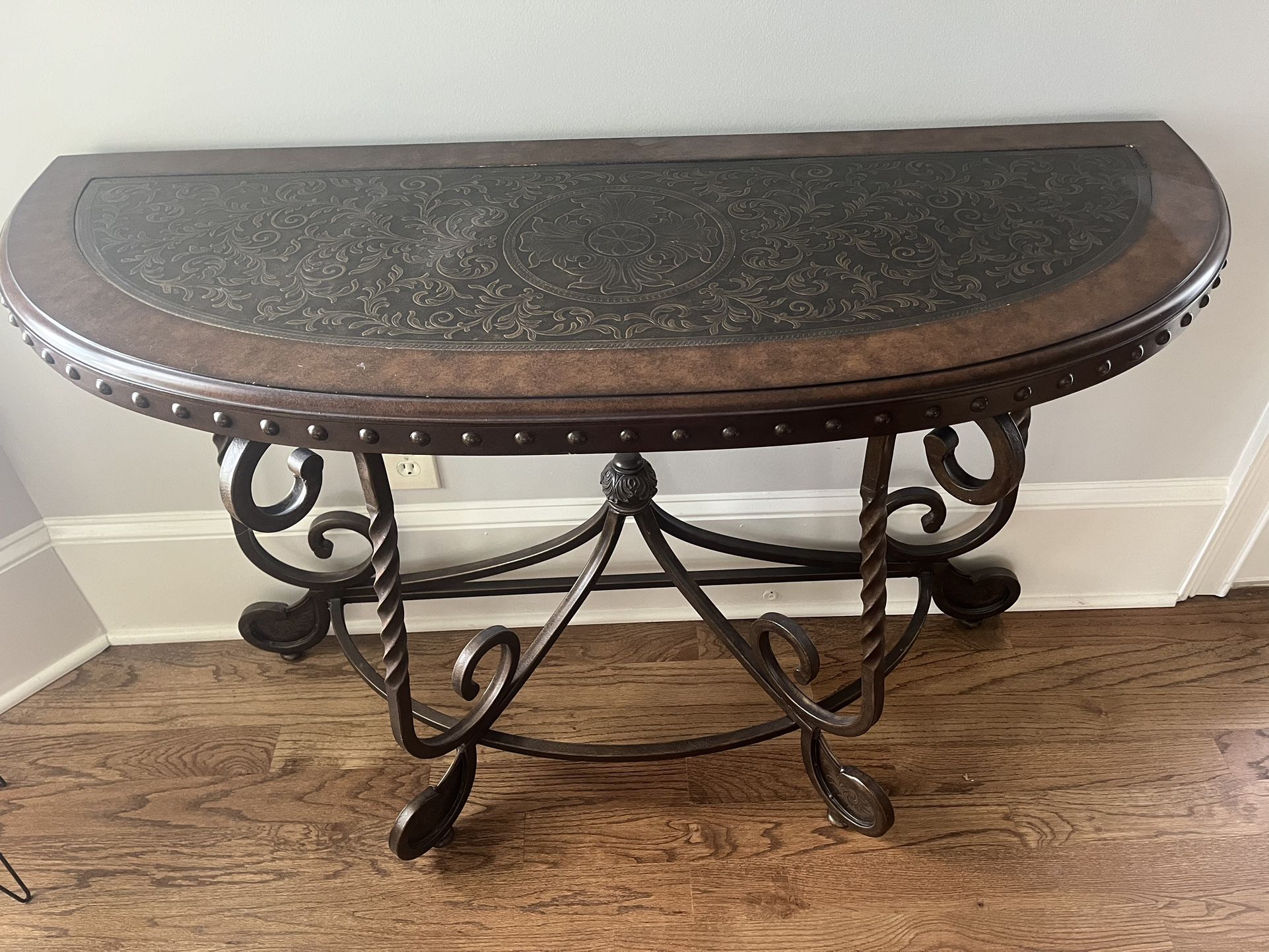 Wood & Metal Scrolled Console Table