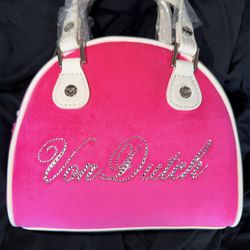 VELOUR RHINESTONE BOWLING BAG - HOT PINK