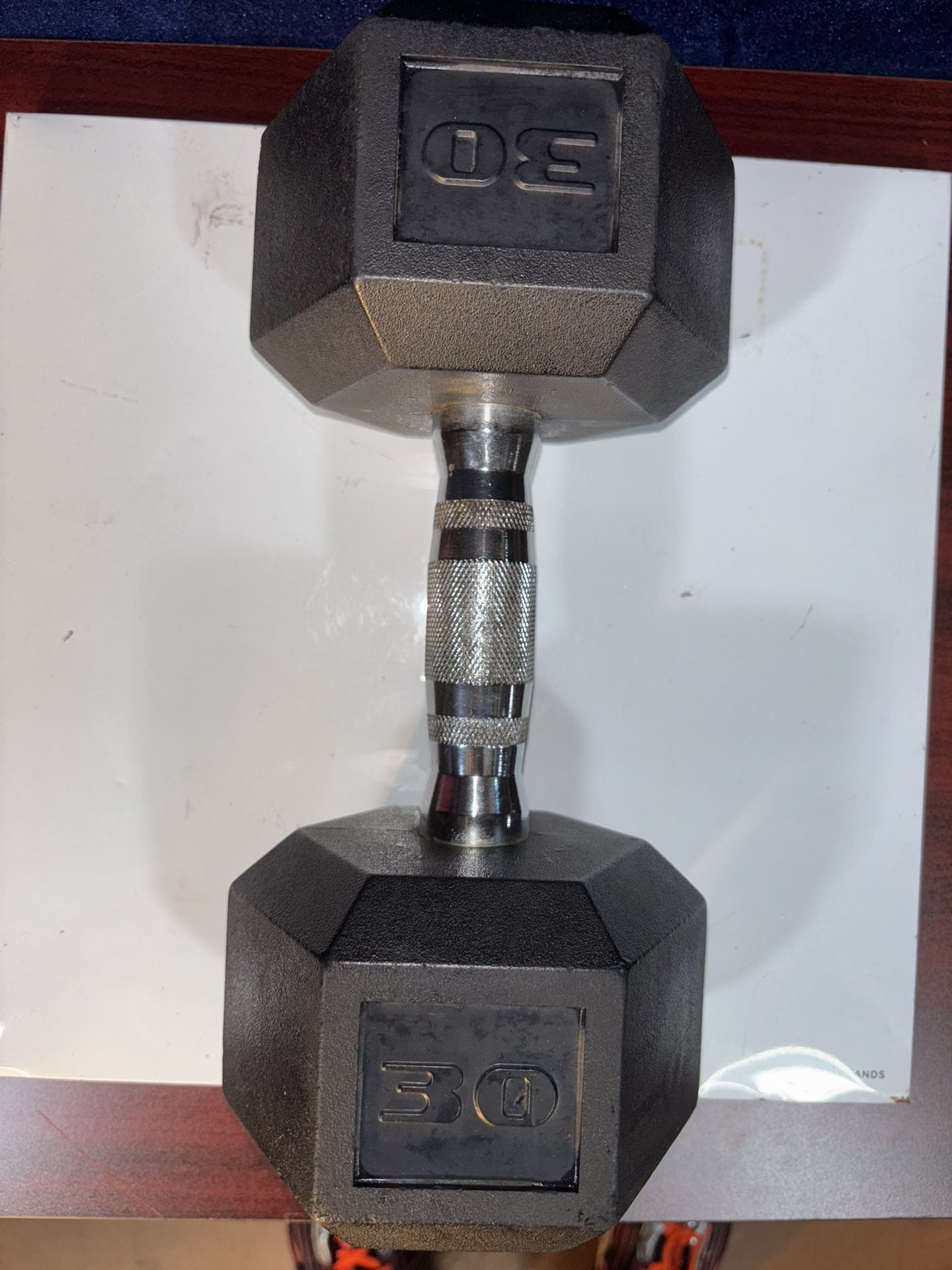 One 30 Lb Rubber-Encased Dumbbell