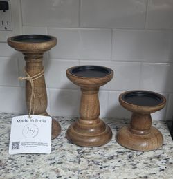 Set of 3 wood candle holders new