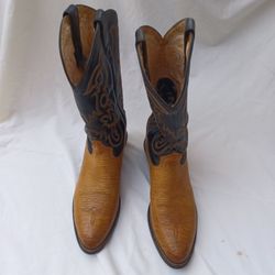 Tony Lama Leather Cowboy Boots, 10 1/2 D, 2 Tone Brown