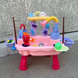 Water Table Electric Water Pump & Faucet, Kitchen Play Sink Toys with Food Accessories, Fishing Toy