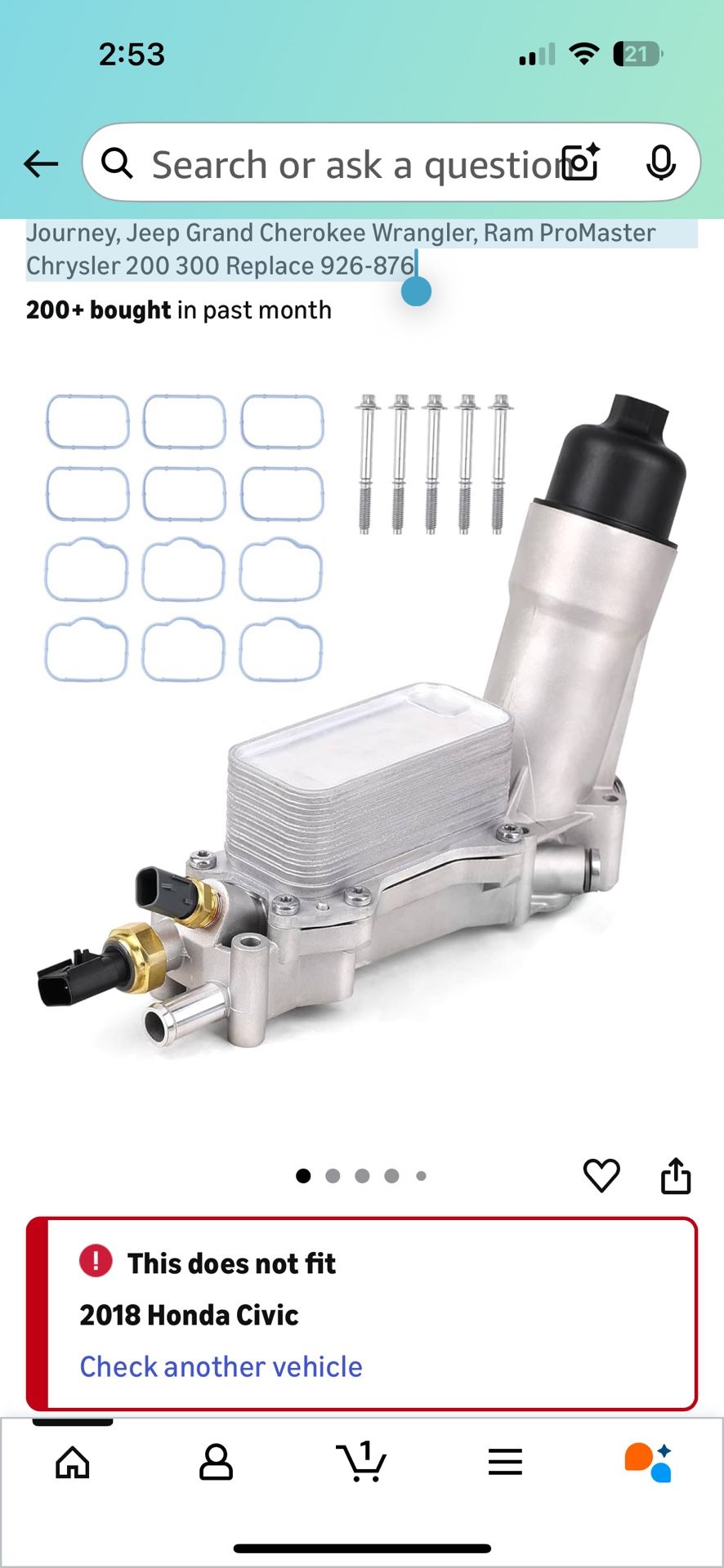 Aluminum Engine Oil Filter Housing Oil Cooler Kit Fit for 3.6L 2011-2023 Dodge Charger Challenger Journey, Jeep Grand Cherokee Wrangler, Ram ProMaster