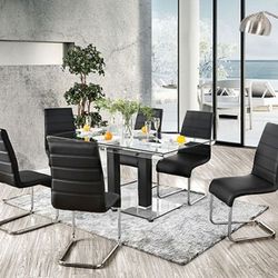 Brand New Black Modern Style 7pc Dining Table Set