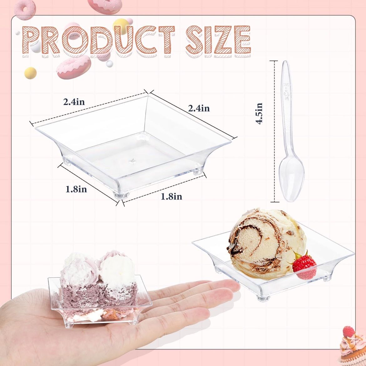 300pcs Mini Dessert Plates with Tasting Spoons for 150 Guests, Clear NEW!! NIB