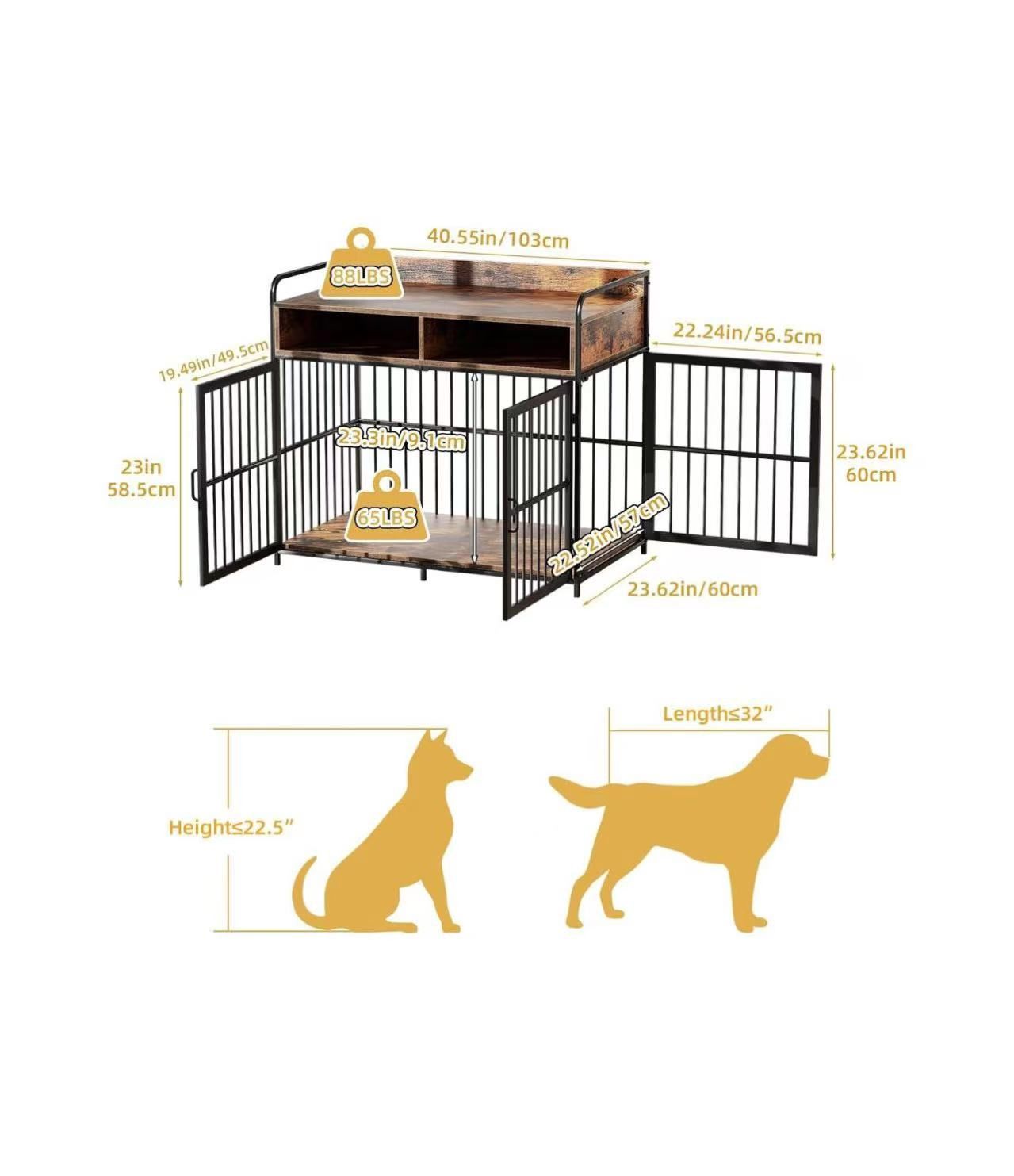 🥨Large Furniture Dog Crate, Dog Kennel Indoor, Wood Dog Cage Table with Drawers Storage, Heavy Duty Dog Crate, Jaula para Perros, Sturdy Metal, 40.5"