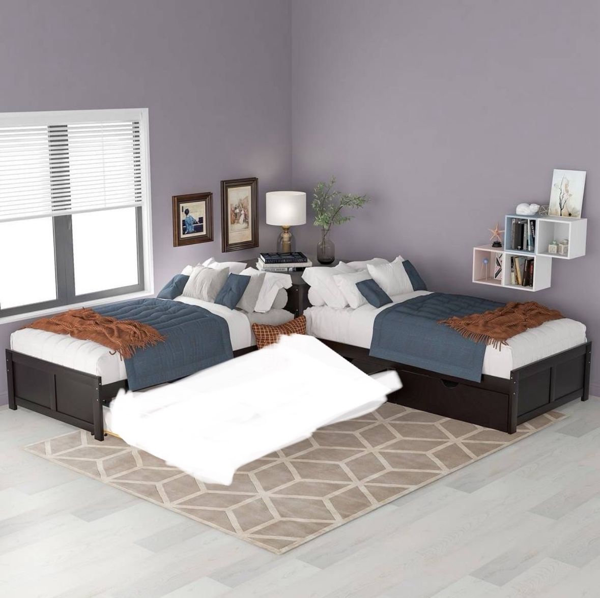 L-shaped Corner Platform Twin Beds