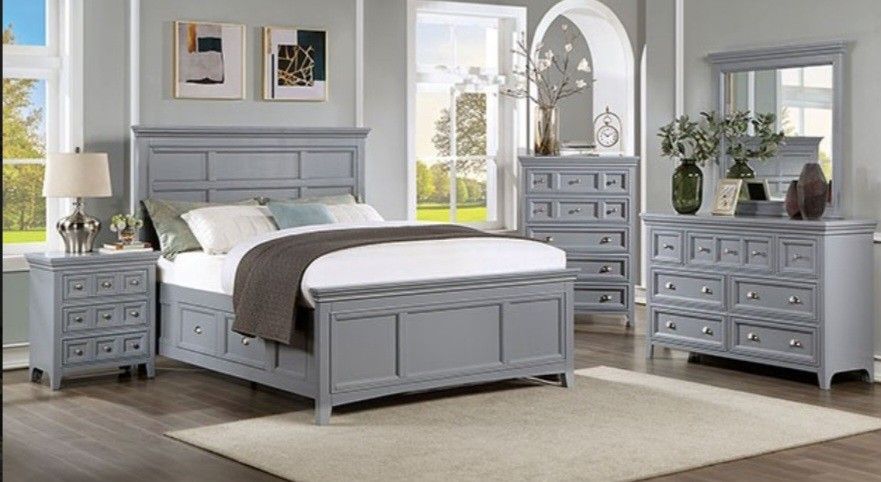 Brand New Grey 4pc Queen Bedroom Set (Available In Eastern King)