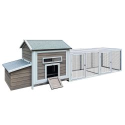 114＂Wooden Chicken Coop with Outdoor Run, Weatherproof Hen House with Nesting Box, Lockable Doors & Ramp, 19.6ft² Large Poultry Cage for 2-3 Chickens
