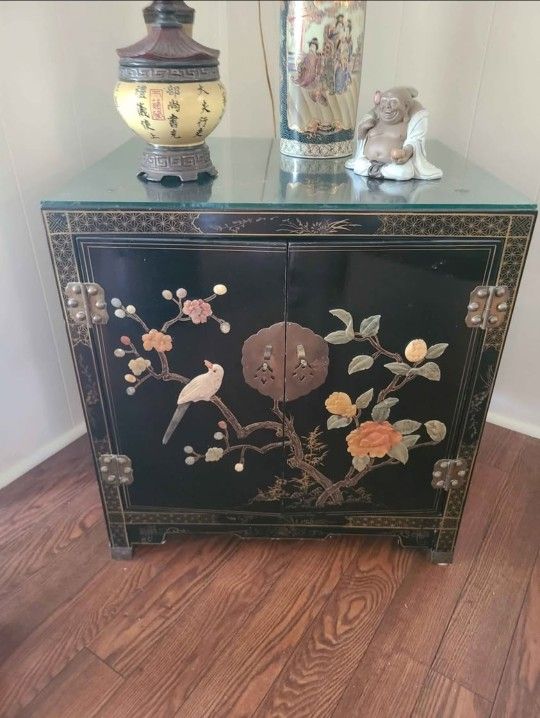 Oriental Mid Century Black Lacquer cabinet
