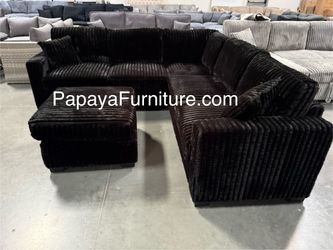 New! Black Sectional Couch, Sofa, Corduroy Plush Sectional Sofa, Sofas, Couch, Black Couch, Black Sofa, L-shaped Couch, Sectionals, Sofa And Ottoman