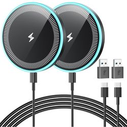 Wireless Charger  6FT Magnetic Wireless Charger Fast Charging Pad with USB-C/A Ports for Samsung Galaxy, iPhone 