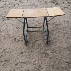 Vintage Typewriter Table With Metal Frame & 2 Drop Leaves