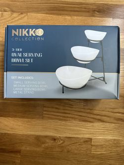 3-Tier Oval Serving Bowl Set With Metal Stand