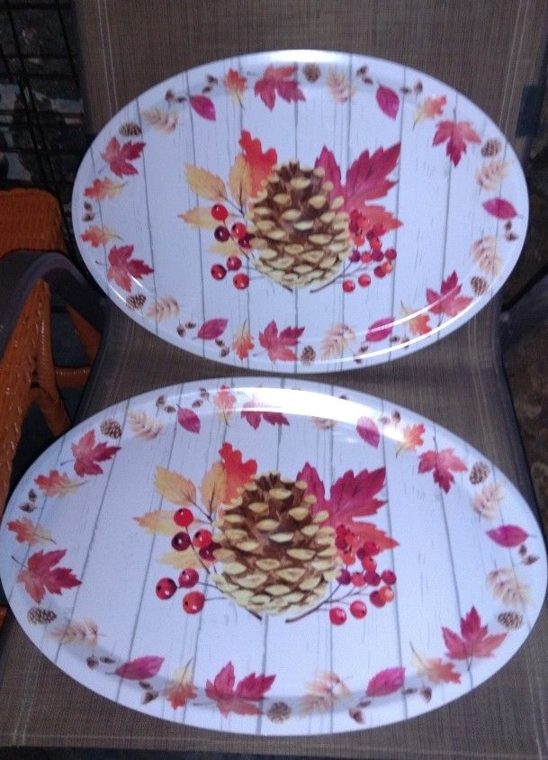 Oval Harvest Platters, serving tray 18.5 in. brand new. 1 sells online for 12.00. I'm selling 2 for only 7.00.