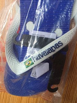 NWT Havaianas Flip Flop Brasil Logo Marine Blue UNISEX 11/12W, 9/10M
