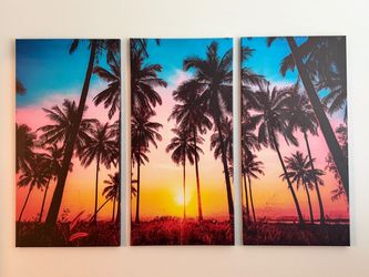 Tropical Sunset Palm Tree Triptych Canvas