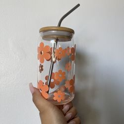 16OZ Glass Cup-flower Pattern