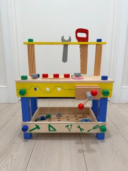Toy Time Toy Workbench - Kids Wood Pretend Play Tabletop Building Workshop and Tool Playset