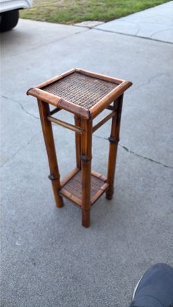 Bamboo Rattan Plant Stand Side Table