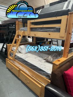 Twin full natural bunk bed with mattresses colchones trundle Nuevo
