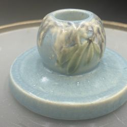 Vintage 1930s Roseville Pottery Candle Holder Moss Pattern 1109 Blue VG