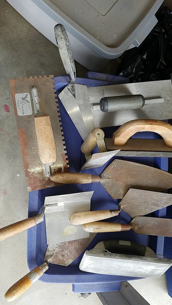 Hand tools for cement concrete finish work also tile and drywall for