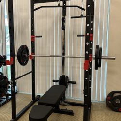 Professional Power Rack Cage with Dip Bars, Pull-Up Bar & Weight Bench - Complete Home Gym