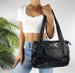 VTG Y2K Black Horsebit Hardware Shoulder Bag Genuine Leather