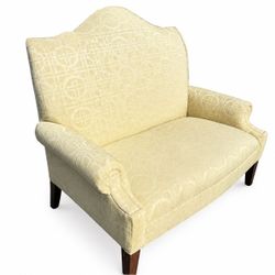 Vintage Ethan Allen Transitional Camelback Settee in Pale Celery Green