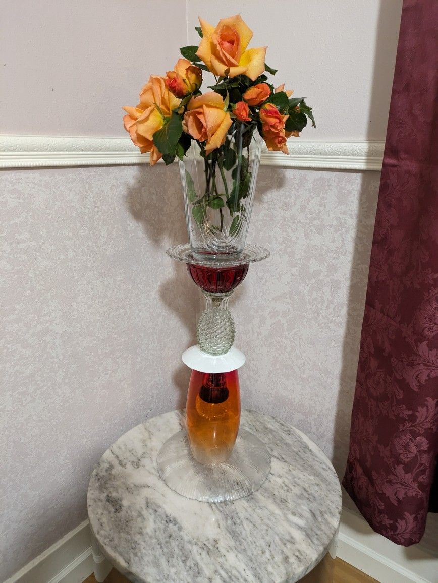Antique Glass Plant Stand & Vase