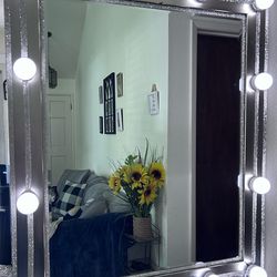 Handmade Hollywood-Style LED Vanity Mirror – Rhinestone Accents, 34x28 ✨