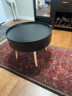 Modern Round Black Tray Top Coffee Table with storage