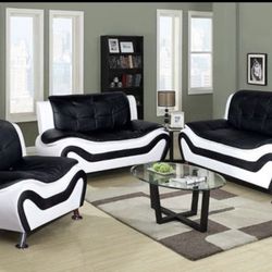 Black And White Modern Style Three Piece Couch Set 