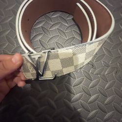 LV Belt Silver Logo White Leather