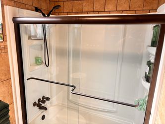 Bath tub glass doors.
