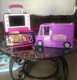 Barbie food truck and Barbie makeup and jewelry case with accessories