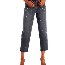 New Inc International Concept Embellished Jeans High Rise Straight Leg 10/30
