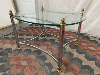 Oval Glass End Tables w/ Chrome & Bronze Frame (Set of 2)