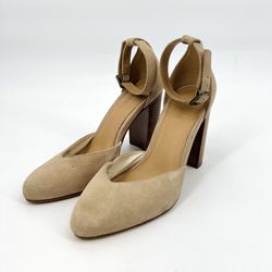 Soludos Tan Suede Colette Heels with Ankle Strap Women's Size 7.5