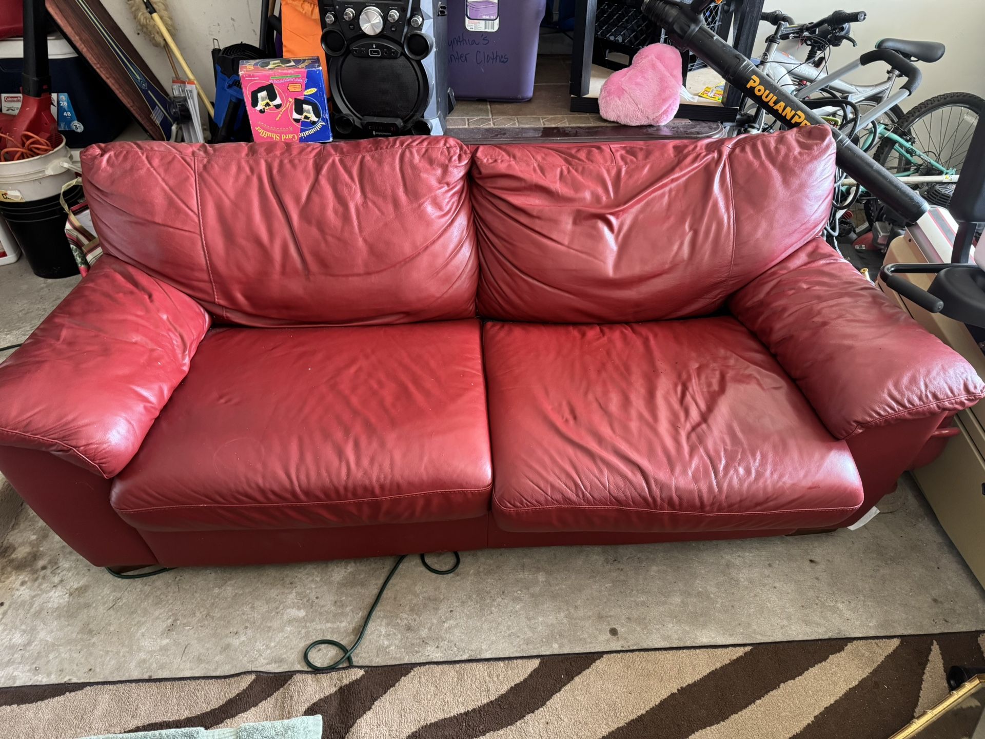 Stylish Red Leather Sofa/convertible Bed – Clean, Comfortable & Unique