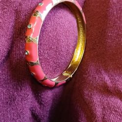 Pink & Gold  Enamel  Spring  Closure  Bangel  Bracelet 