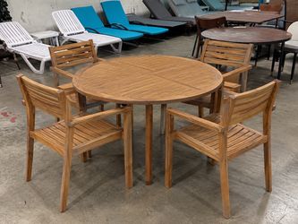 New 5 Pcs Outdoor Patio Acacia Wood 47” Round Dining Table and 4 Chair Dining Set Furniture