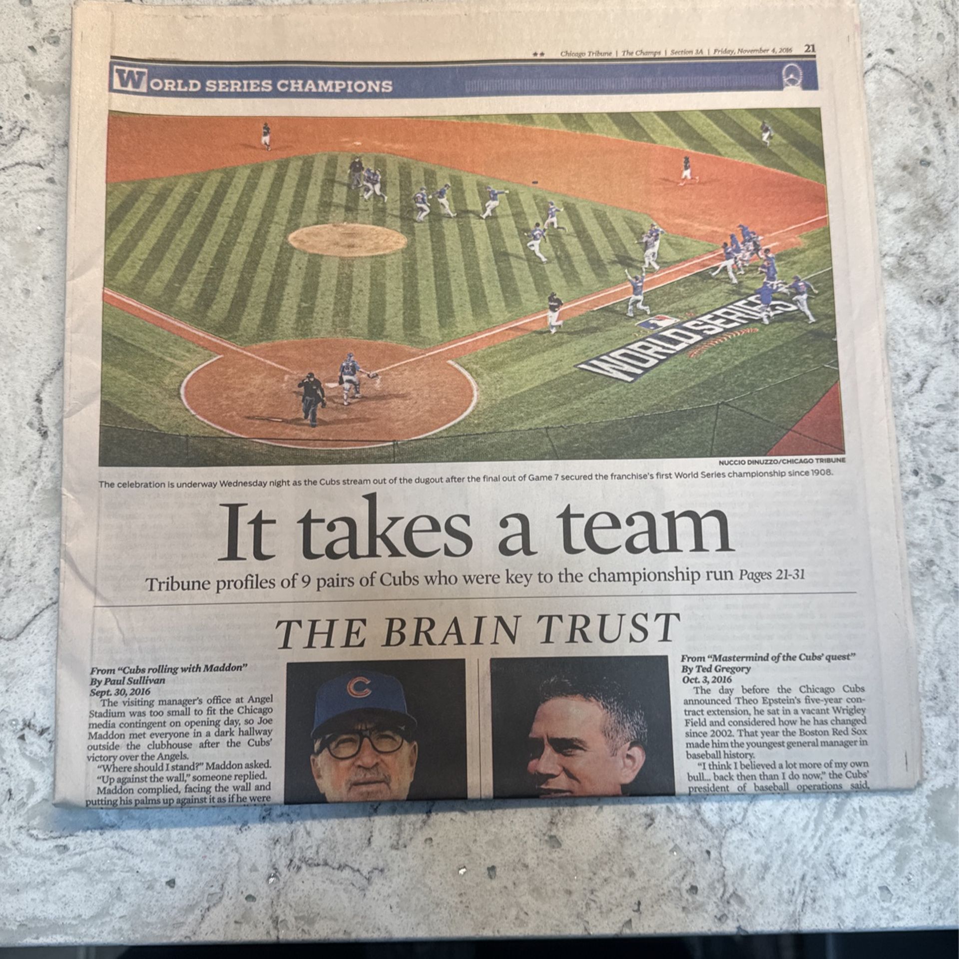 Chicago Tribune Section 3a Cubs World Series 11-4-2016
