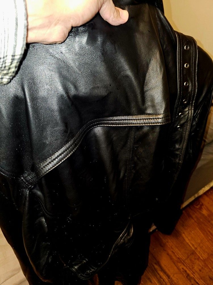 Black Leather Peacoat Jacket 