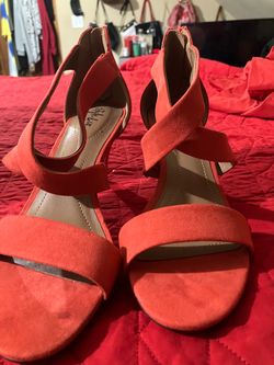 Red Suede Strappy Block Heel Sandals